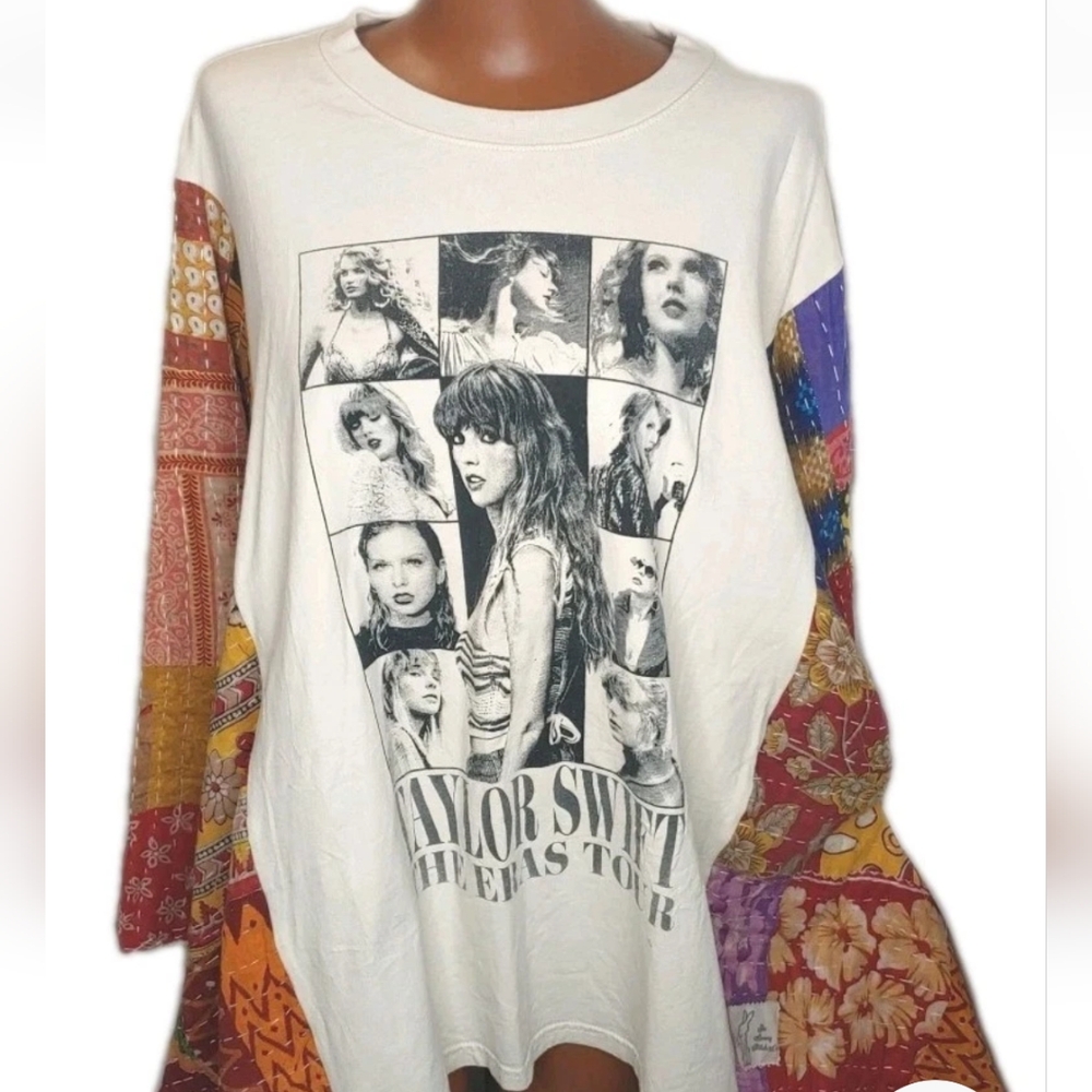 Taylor Swift Band Tee Upcycled Kantha Poncho Top Woman Plus O/S Music Festival